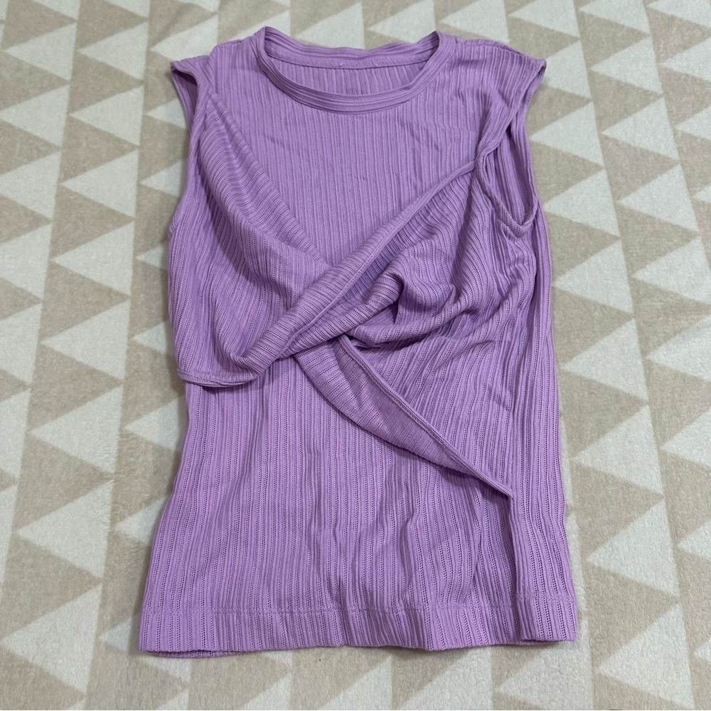 Tanya Taylor purple sleeveless ribbed twist front top